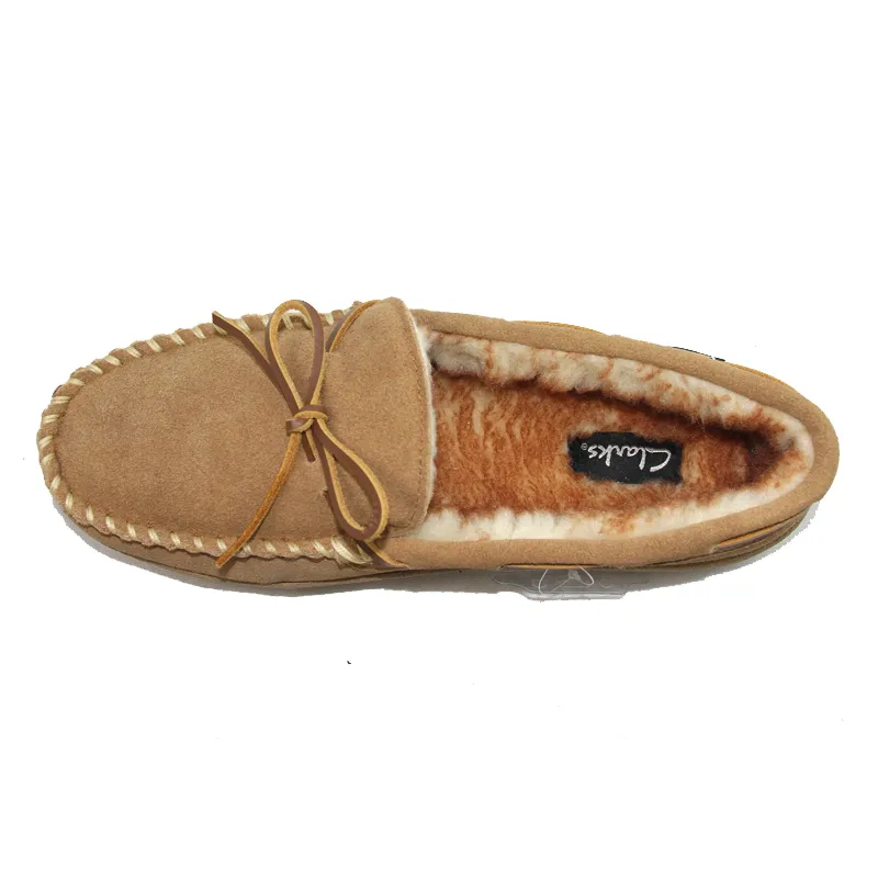 Classic Mens suede moccasin slippers with lace tied