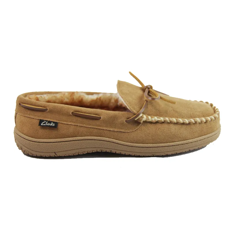 Classic Mens suede moccasin slippers with lace tied