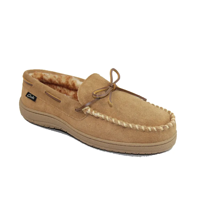 Classic Mens suede moccasin slippers with lace tied