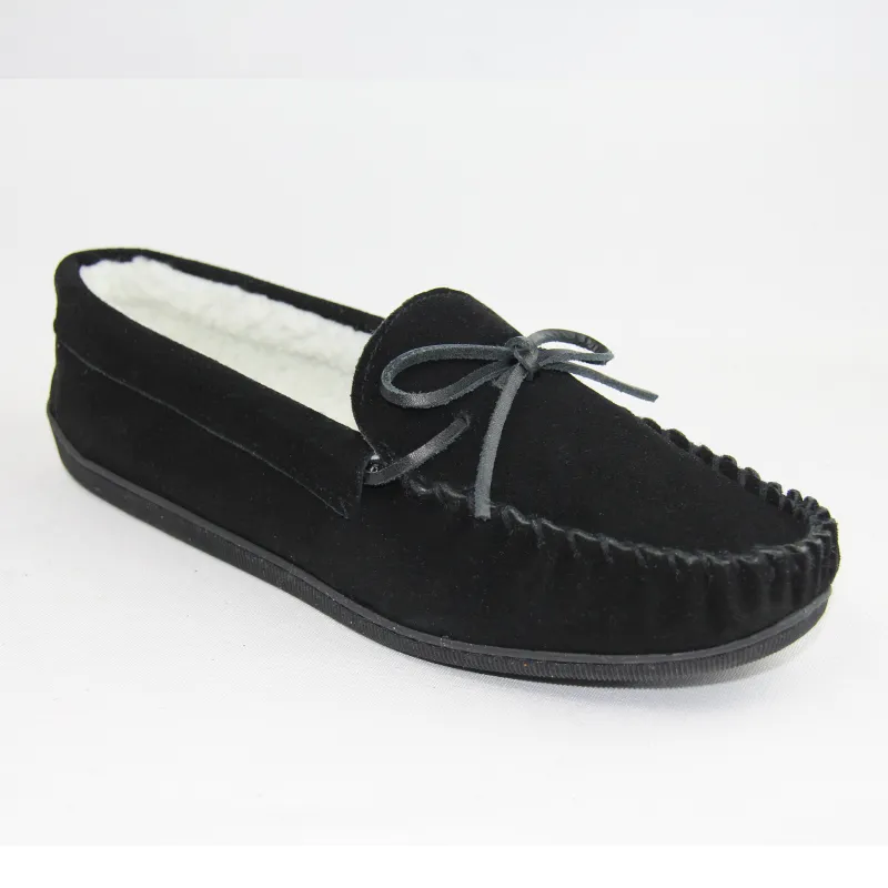 Womens cowsuede moccasin with leather lace tied  on