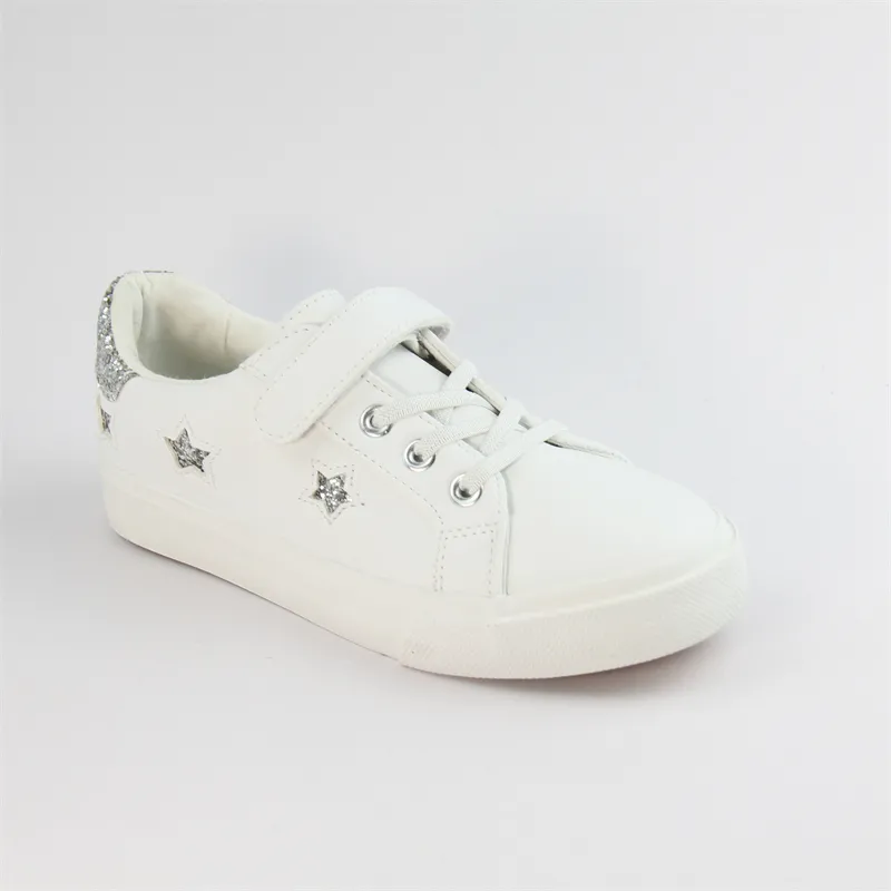 Kid's white Casual Sneaker with strap and Lace Up Vulcanized shoes