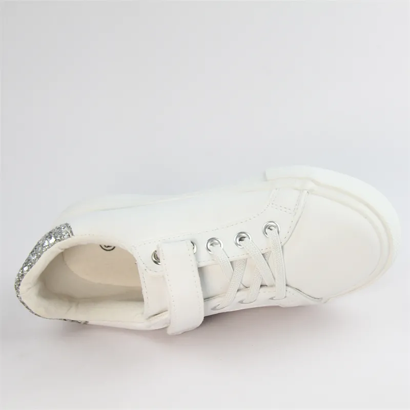 Kid's white Casual Sneaker with strap and Lace Up Vulcanized shoes