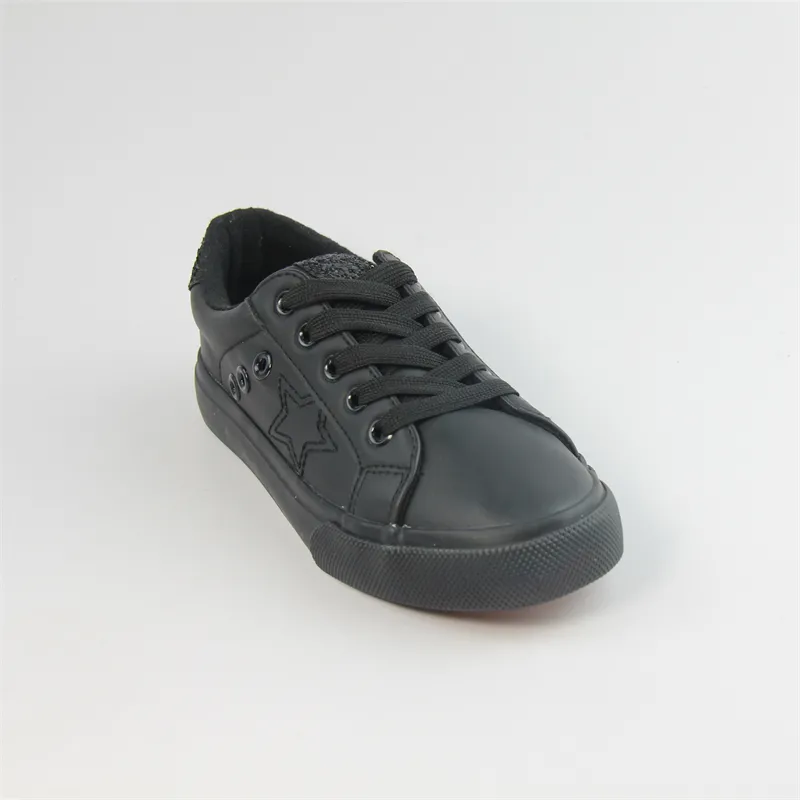 Kid's black Casual Sneaker Pu leather Shoes Lace Up Vulcanized shoes