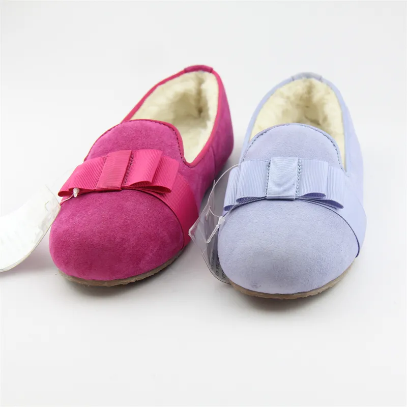 Womens suede leather ballet falts shoes with ribbon bow