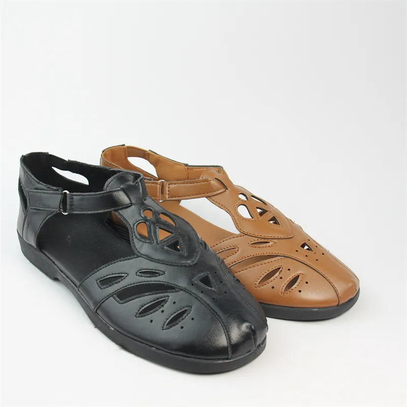 Womens flat leather sandals with ankle straps