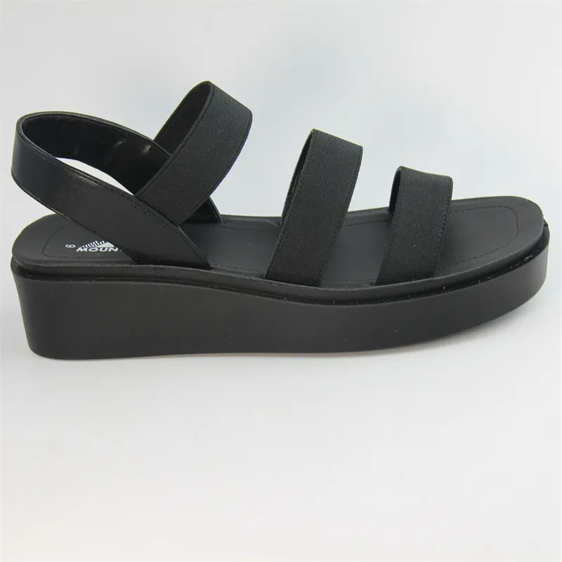 Womens black elastic straps sandal wedges heel