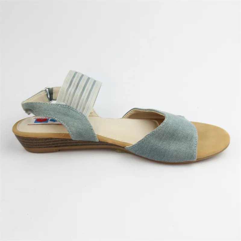 Ladies Denim Sandals with Velcro Straps low wedge sandal slippers