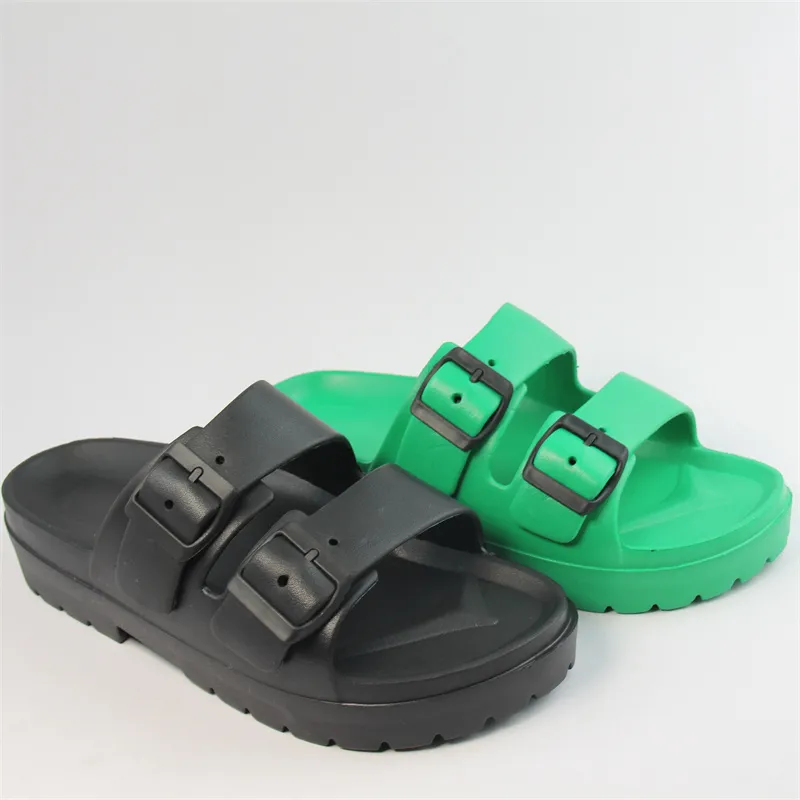 Unisex Slides Sandals Men's Women's Adjustable Double Buckle Lightweight EVA Comfort Footbed Flat Slip on Sandal with Arch Support