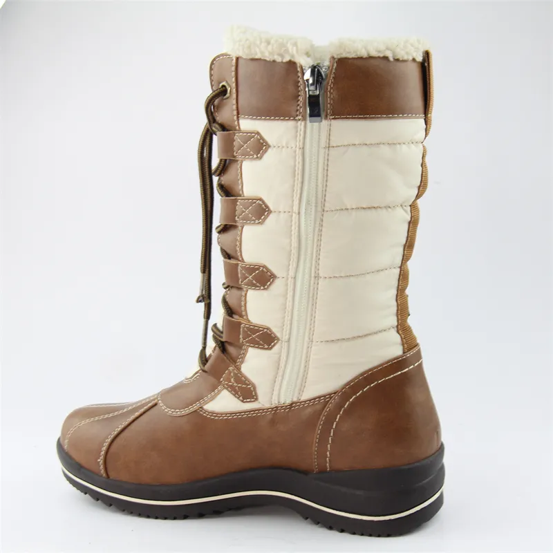 Womens Waterproof Slip on Lace-up Snow Boots