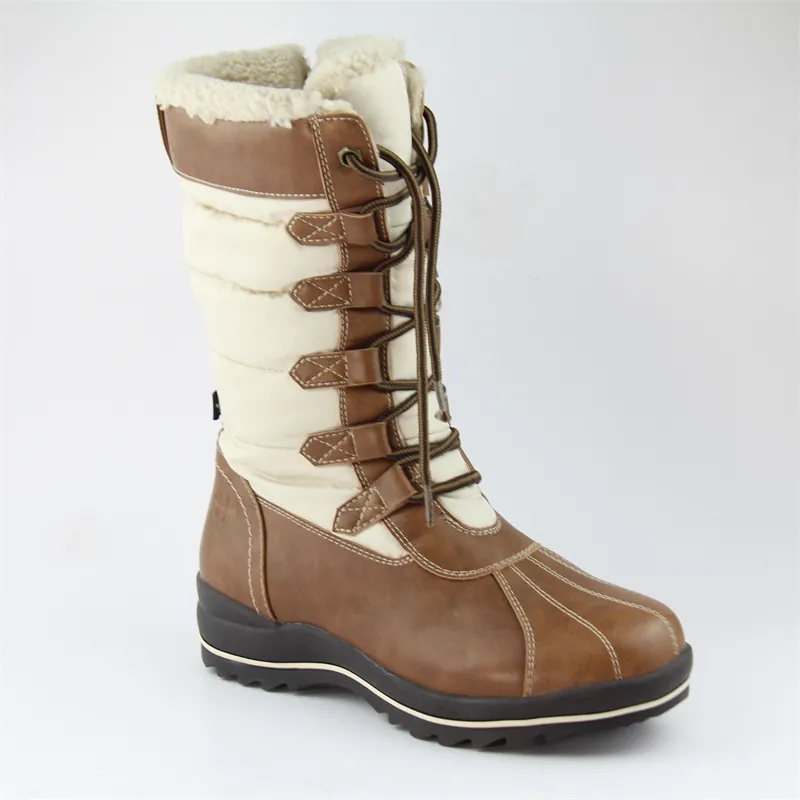 Womens Waterproof Slip on Lace-up Snow Boots