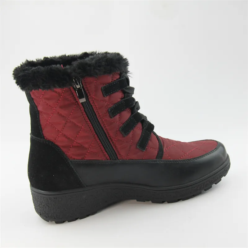 Womens Lace-up Waterproof Nylon Midcalf Snow Boots with zip