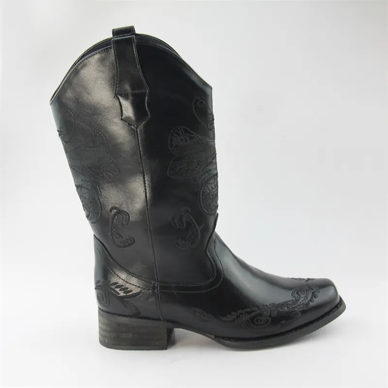 Womens cowboy cowgirl Midcalf  Boots with Embroidary and zip closure