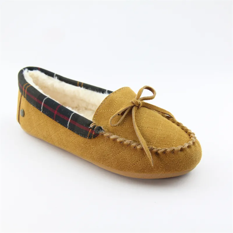 Womens suede moccasin slippers slip-on flat shoes