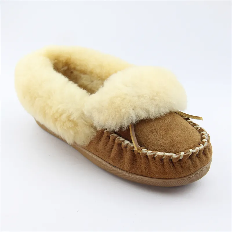 Womens sheepskin double face shearling moccsin slippers