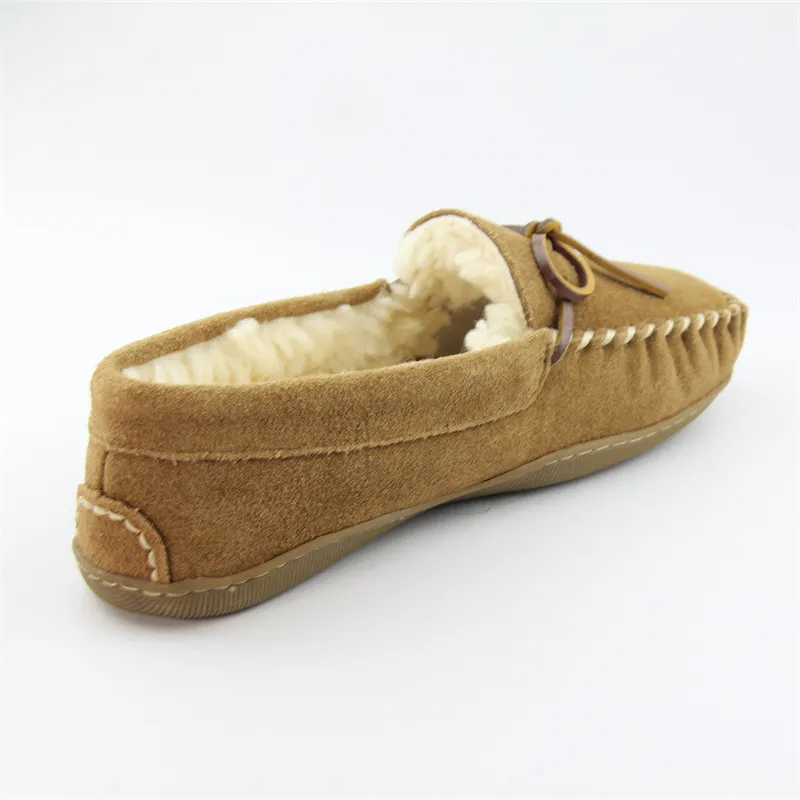 unisex cow suede moccasin slippers with shearling lining