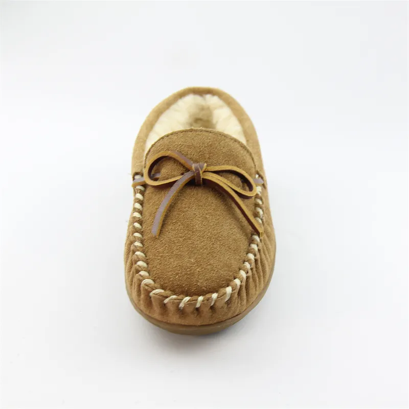 unisex cow suede moccasin slippers with shearling lining