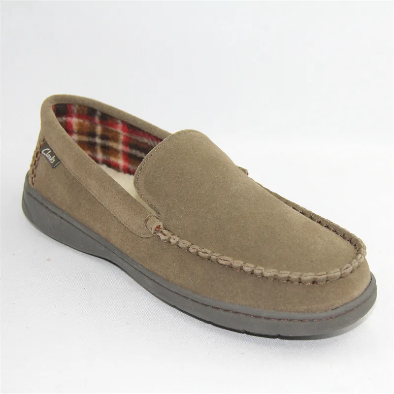 Mens suede leather venetian moccasin slippers with sherpa sock