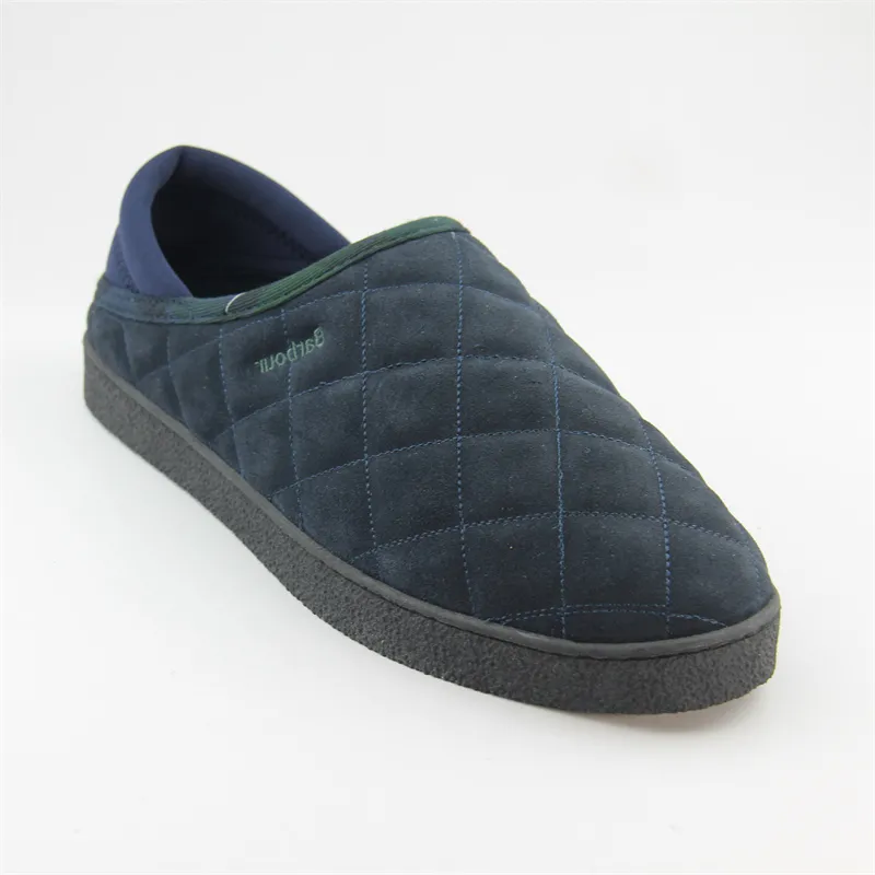 Unisex Quilt Leather Slippers with Fold Down Back