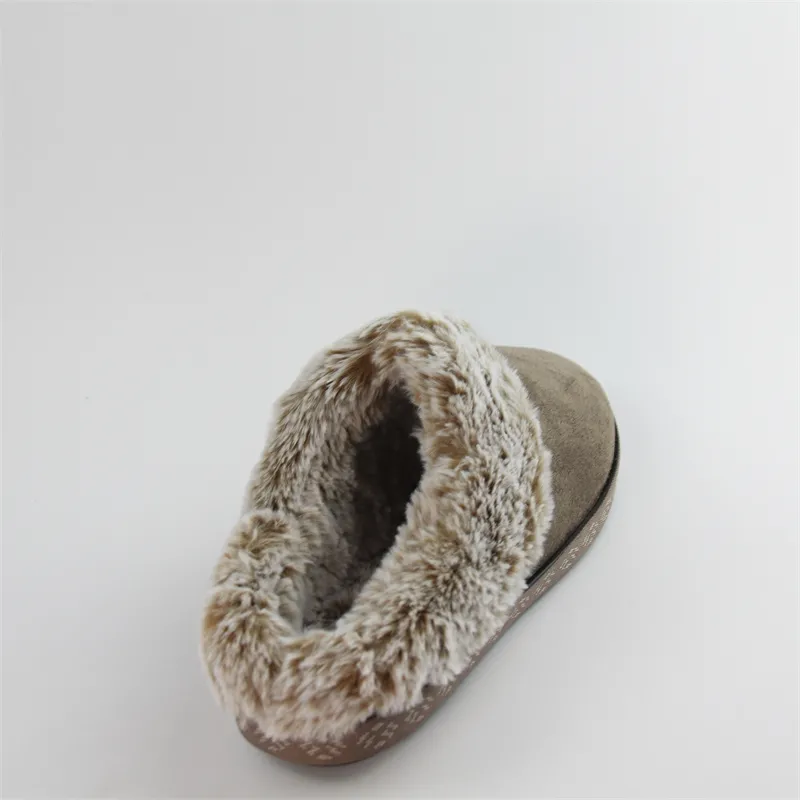 Women's Suede Clog slipper with fuax fur collar