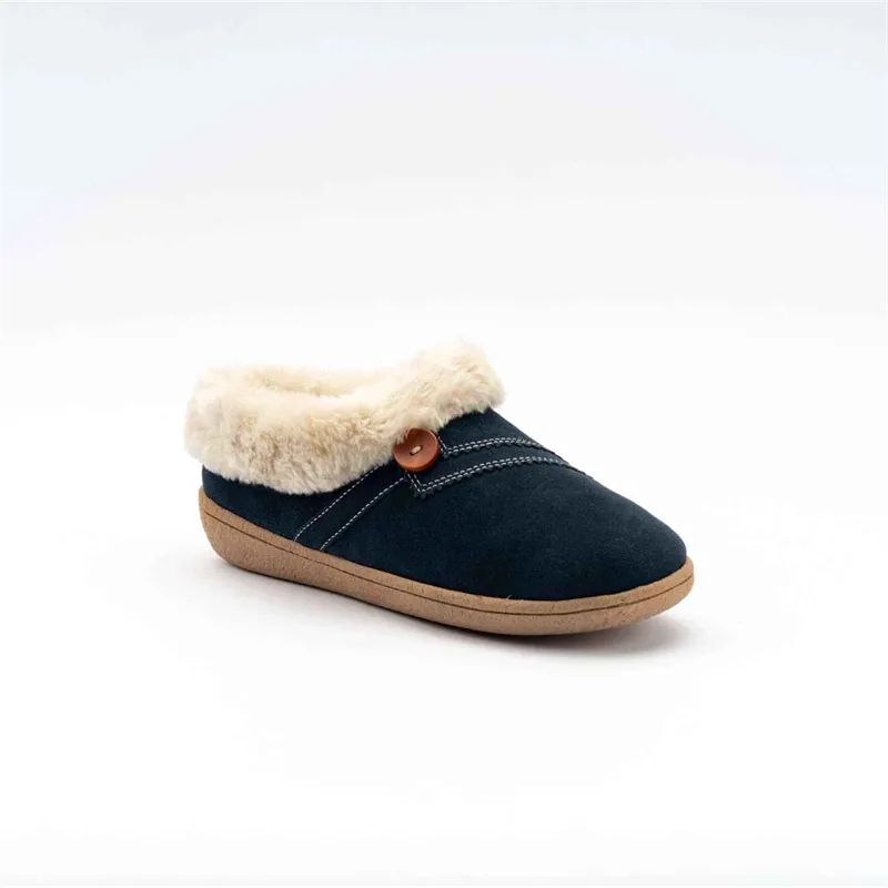 Womens Suede leather clog slippers with button