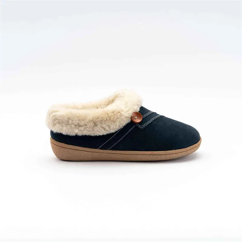 Womens Suede leather clog slippers with button