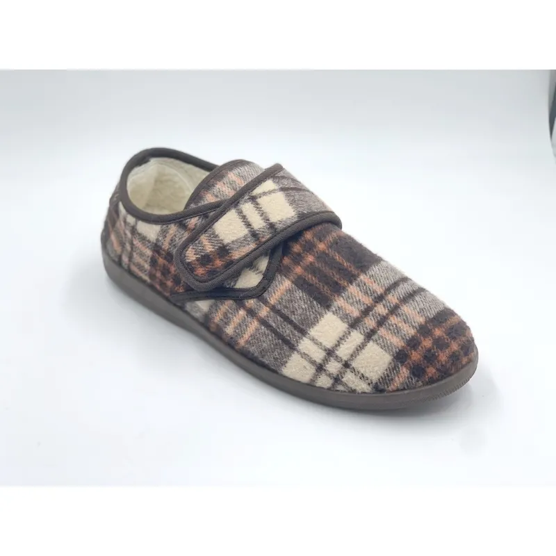 Mens Wide fit Touch Fasten slippers  plaid casual shoes