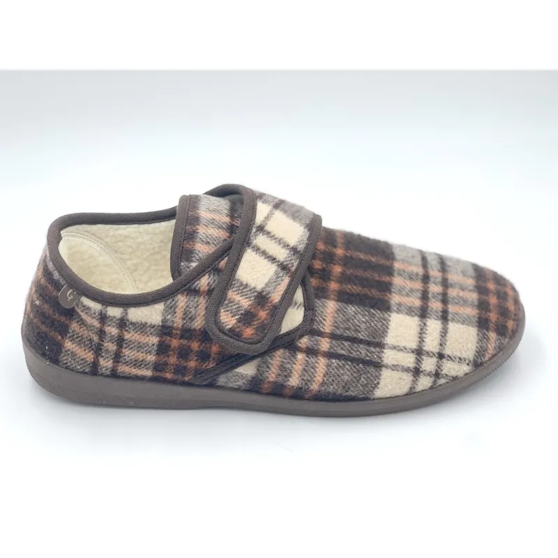 Mens Wide fit Touch Fasten slippers  plaid casual shoes