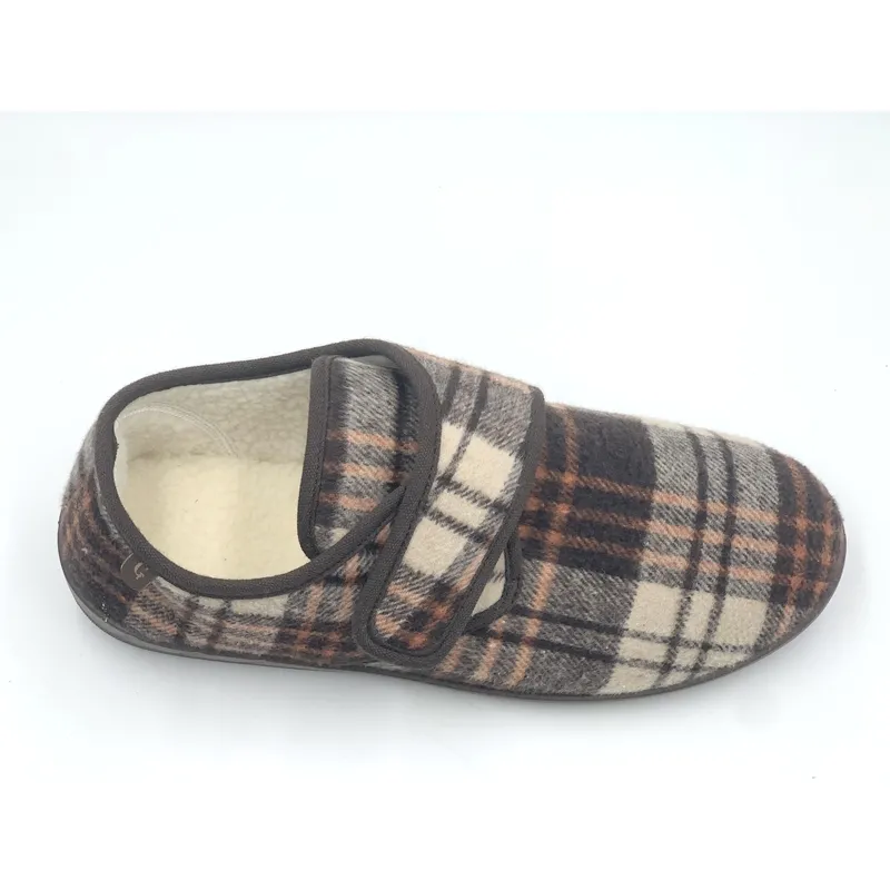 Mens Wide fit Touch Fasten slippers  plaid casual shoes