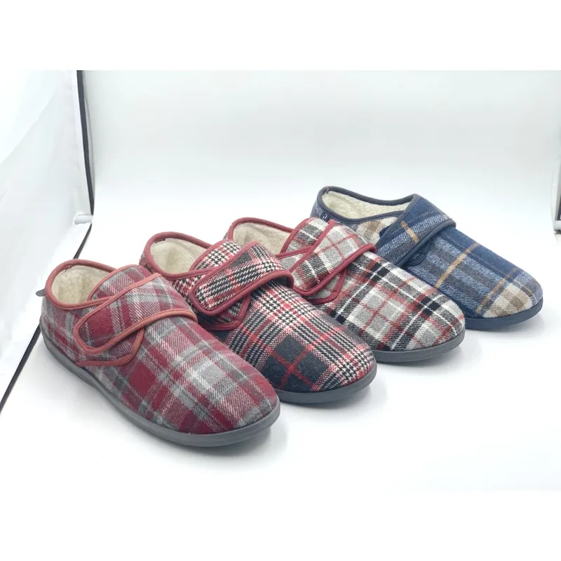 Mens Wide fit Touch Fasten slippers  plaid casual shoes