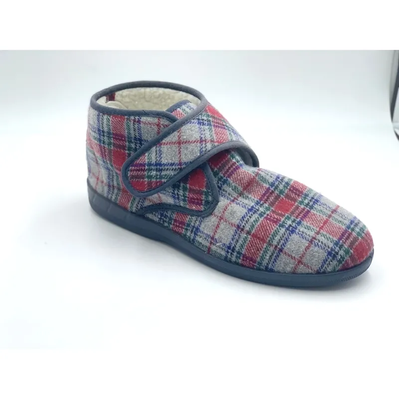 Mens Wide fit Touch Fasten slippers boots  plaid casual ankle boots