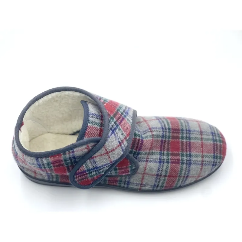 Mens Wide fit Touch Fasten slippers boots  plaid casual ankle boots