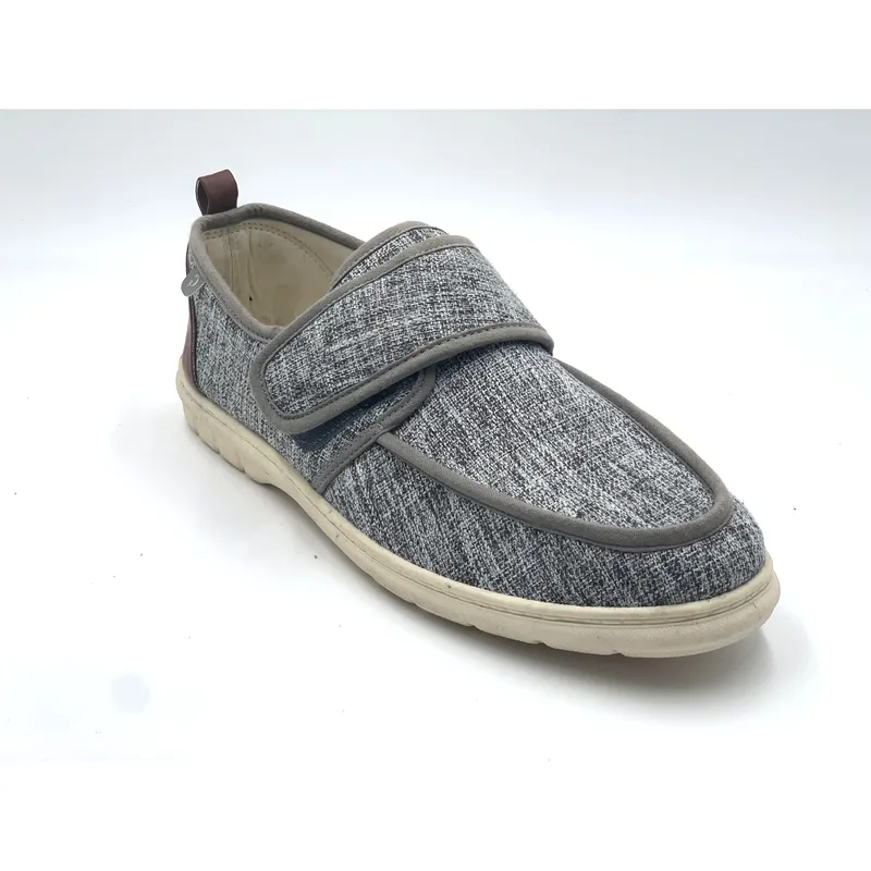 Mens solid slub fabric casual flat loafer summer moccasin with velcro