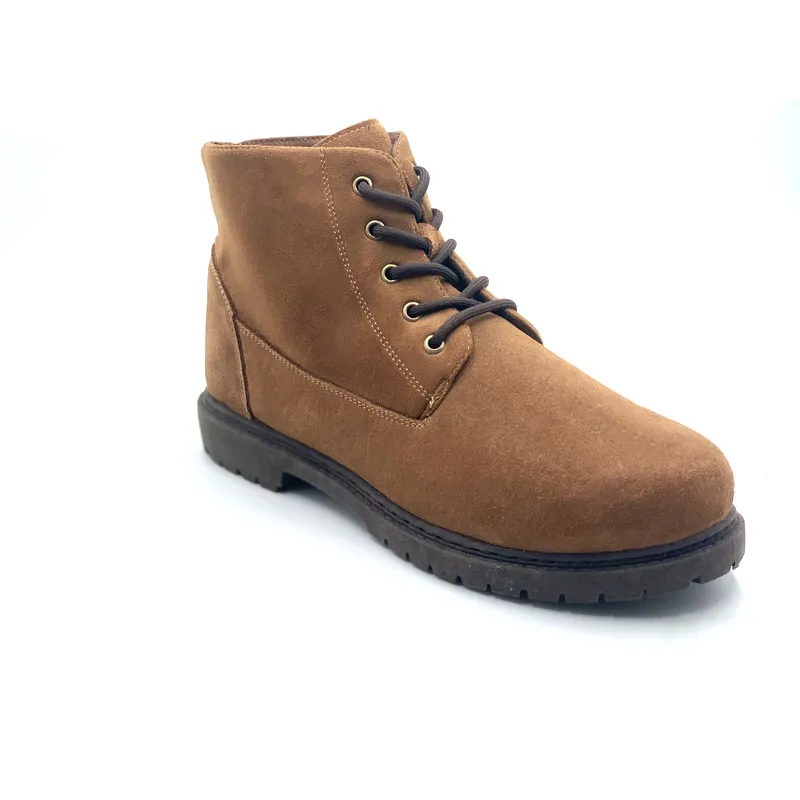 Mens Suede leather lace-up boots with injection lugged sole