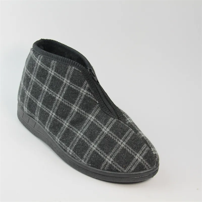 Mens Front Zip Classic Plaid Ankle Boots Indoor slippers