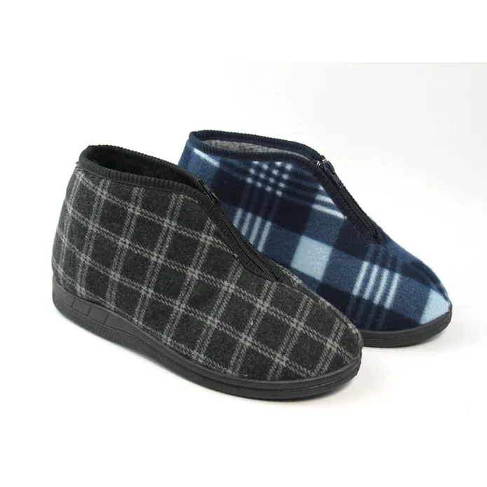 Mens Front Zip Classic Plaid Ankle Boots Indoor slippers