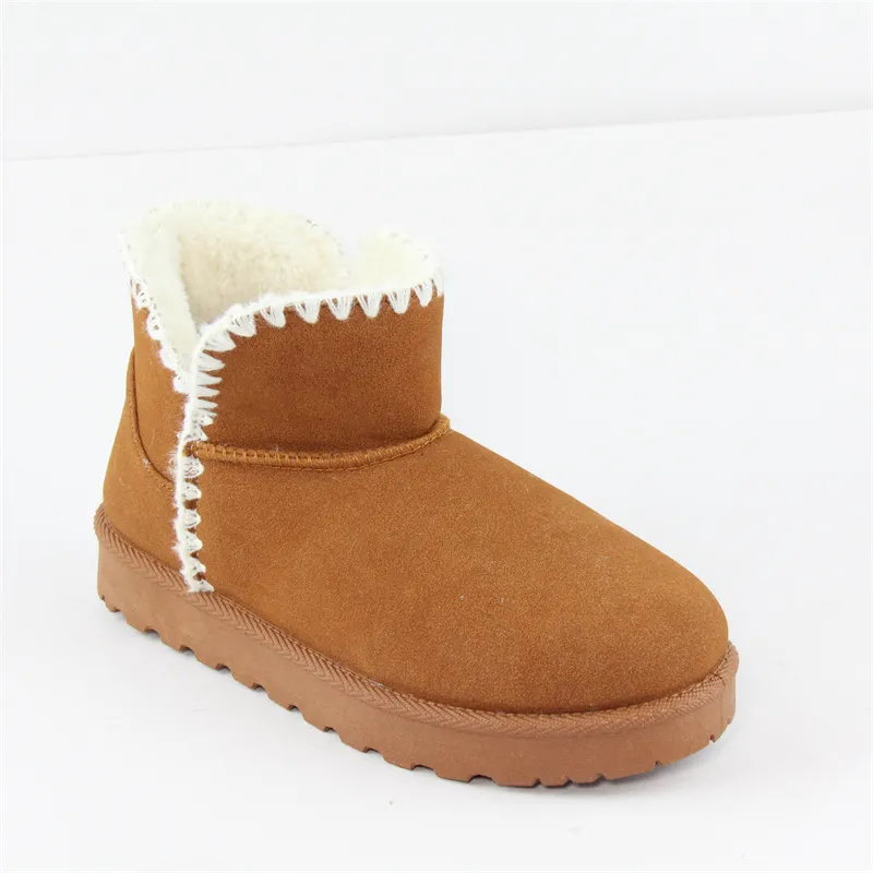 Womens Cowsuede Mini Boots Winter Snow Boots with decoration binding.