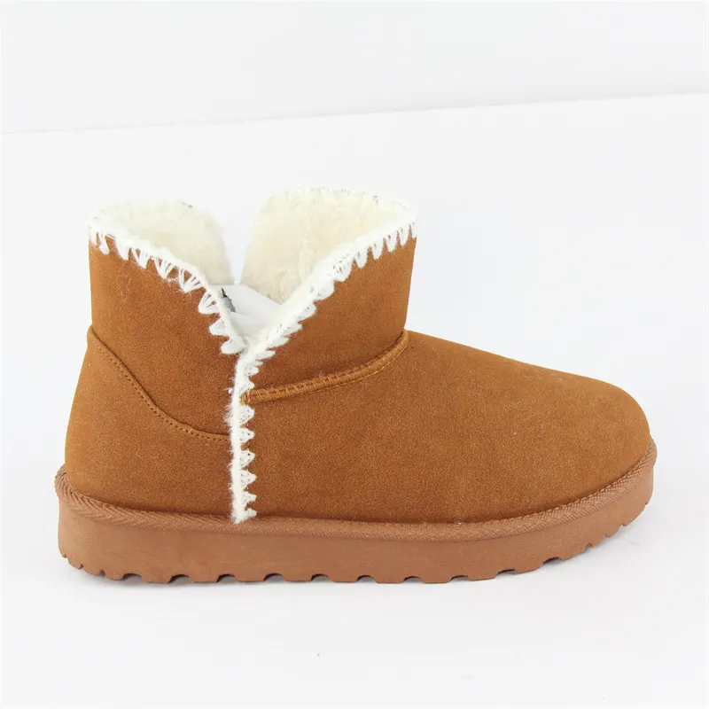 Womens Cowsuede Mini Boots Winter Snow Boots with decoration binding.