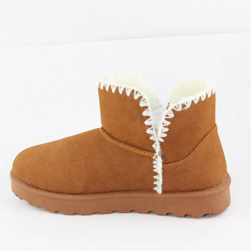 Womens Cowsuede Mini Boots Winter Snow Boots with decoration binding.