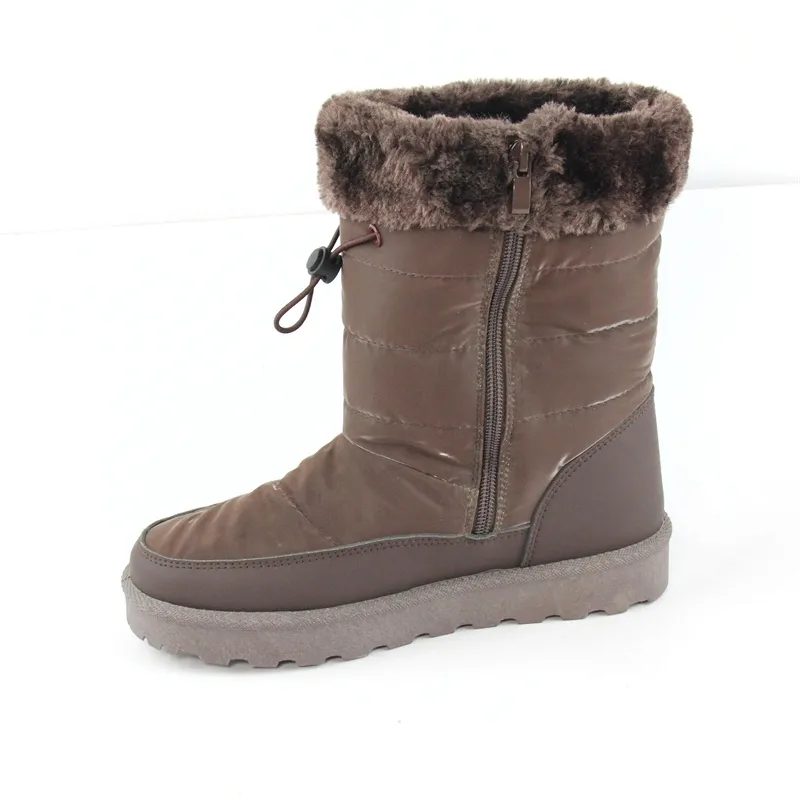 Women's Fuax fur Lined Winter Snow Bootes with cord lock and Zip on the mid calf