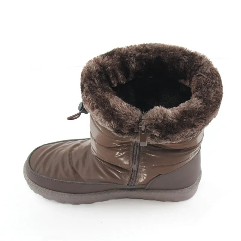 Women's Fuax fur Lined Winter Snow Bootes with cord lock and Zip on the mid calf