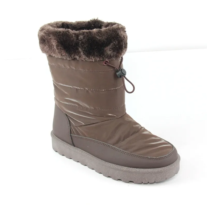 Women's Fuax fur Lined Winter Snow Bootes with cord lock and Zip on the mid calf