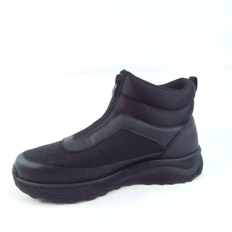 Womens Insulated Black Snow Boots Ankle Boots with Front Zip