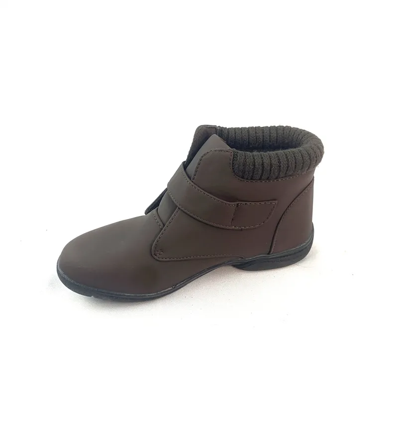 Womens Man made leather Ankle Boots With knit collar and straps