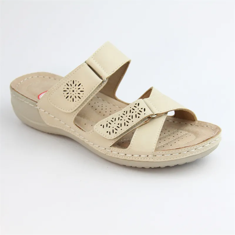 Womens adjustable laser-cut staps back less sandal slippers