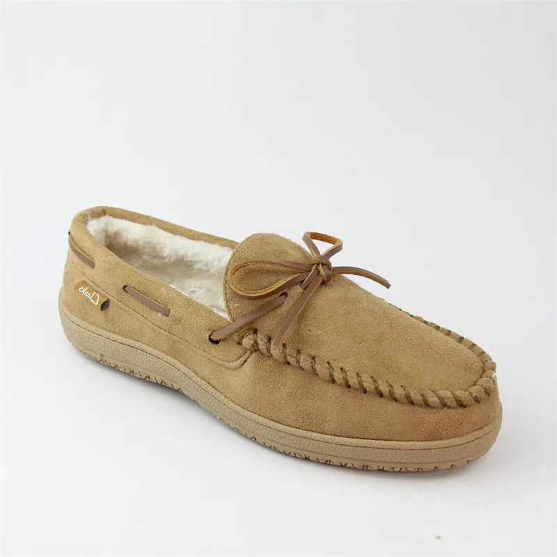 Classic Mens suede moccasin slippers with lace tied