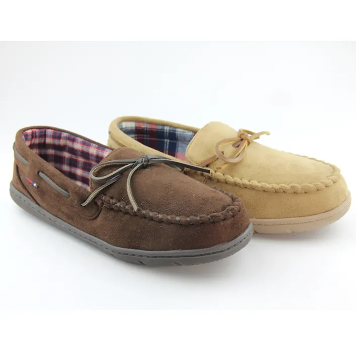 Classic Mens suede moccasin slippers with lace tied