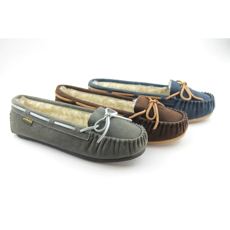 Womens short vamp cow suede Moccasin Winter slippers