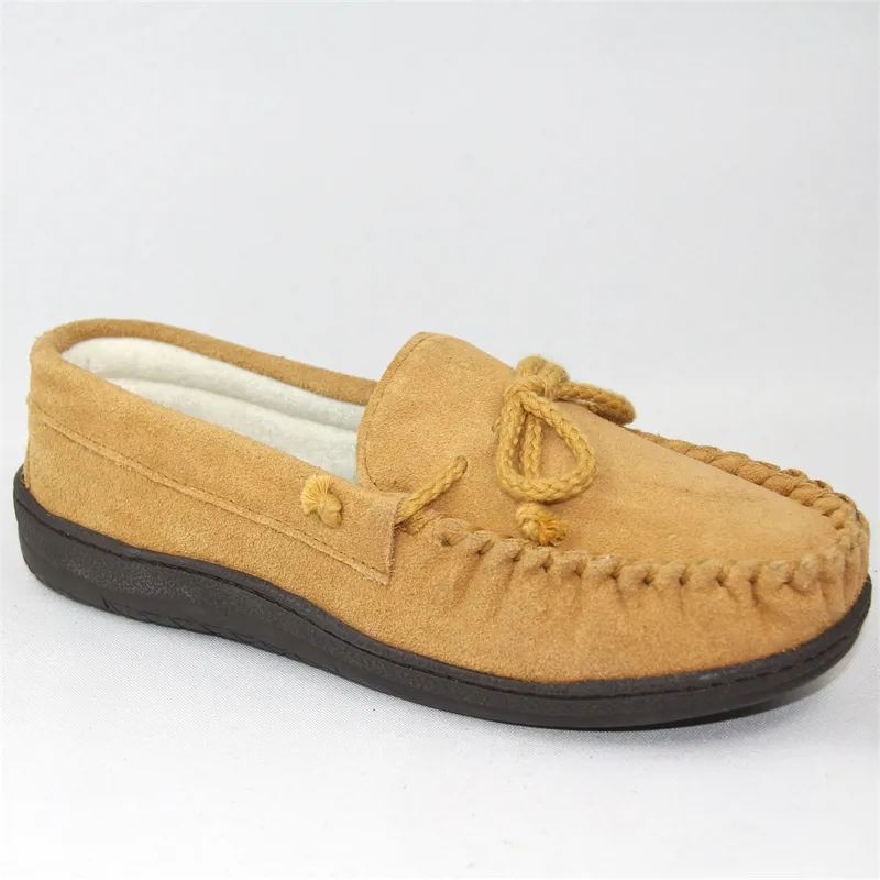 Mens suede moccasin slippers slip-on winter flat shoes