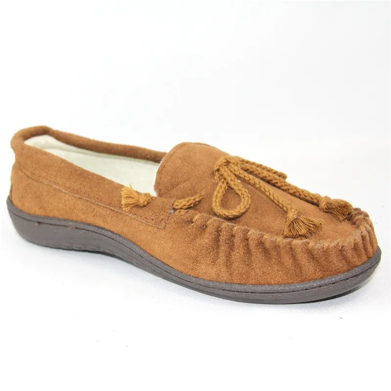 Mens suede moccasin slippers slip-on winter flat shoes