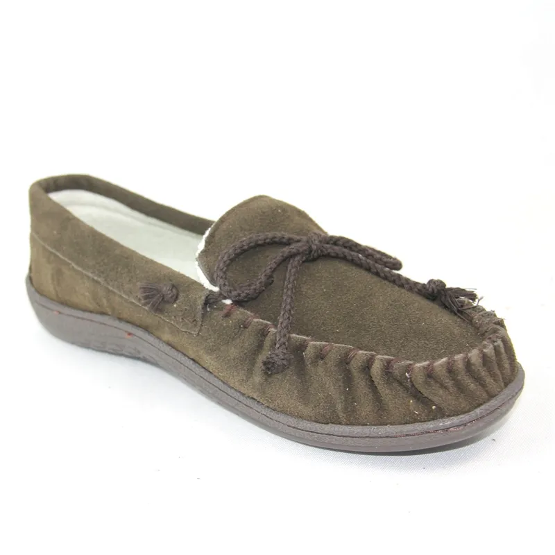 Mens suede moccasin slippers slip-on winter flat shoes